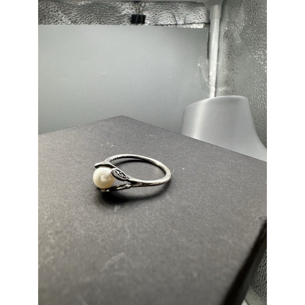 Authentic Pandora S925 ALE Luminous Leaves Pearl Ring Sz 9 - Picture 4 of 8
